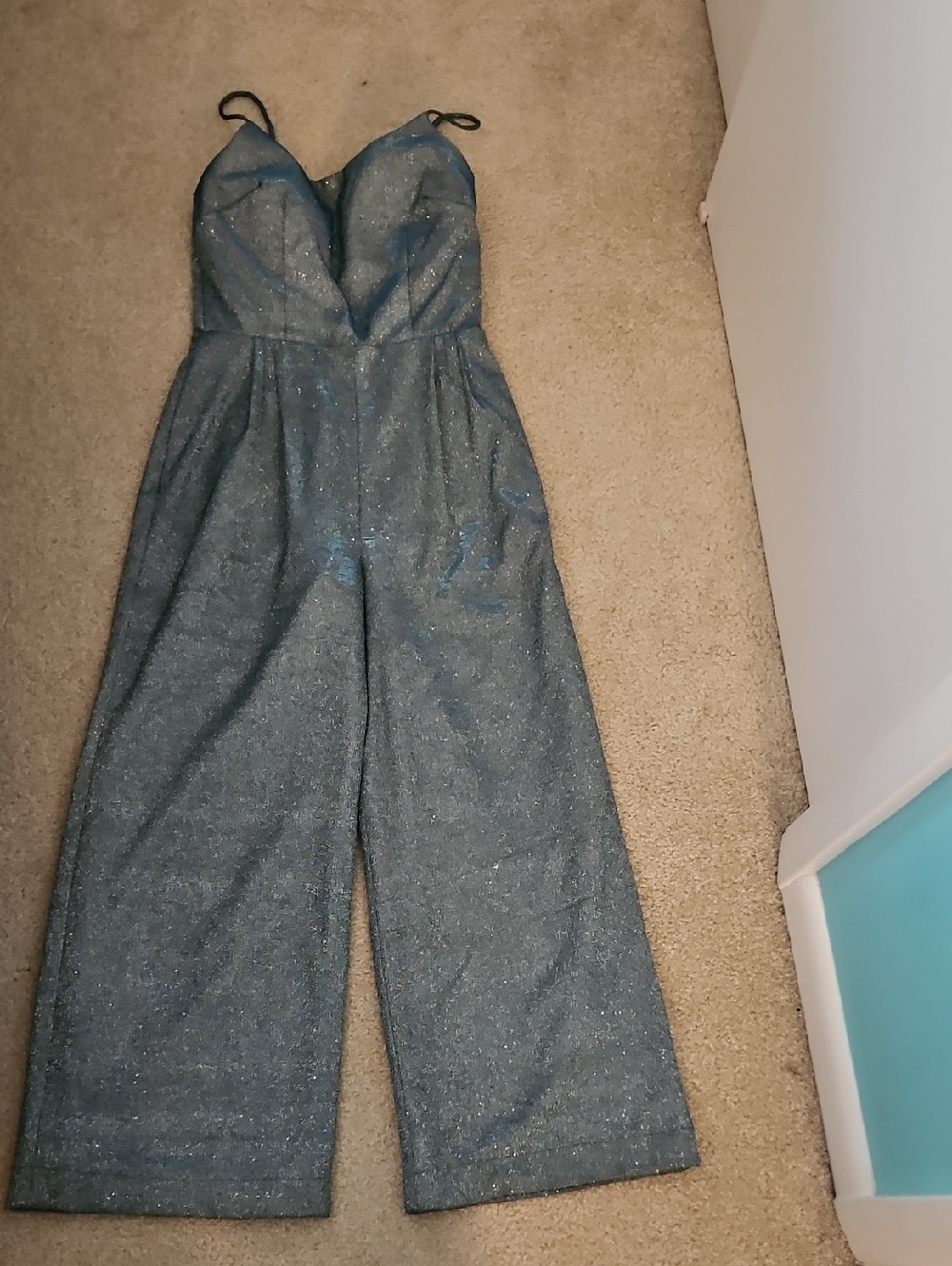 FTabitha Sparkle Wide-Leg Jumpsuit in Shimmering Blue With Pockets